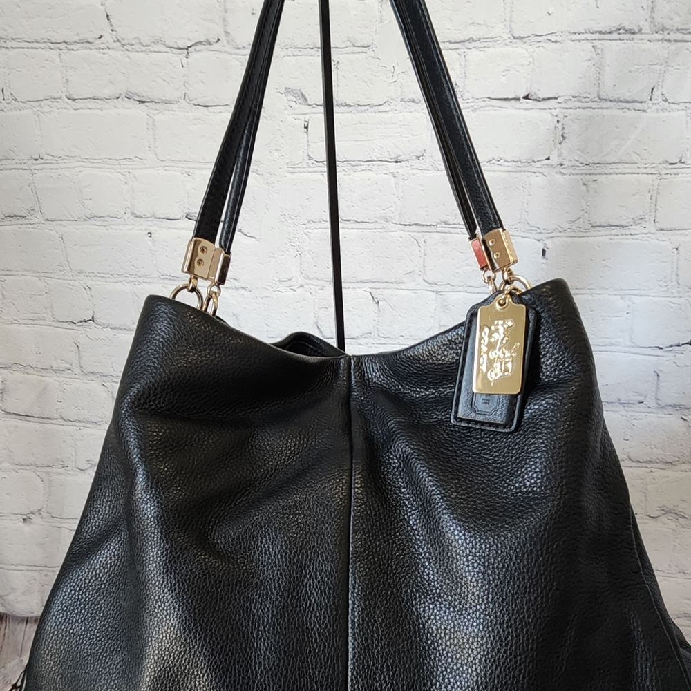 Coach Kristy Black Shoulder Bag with Textured Leather and Gold Accents
